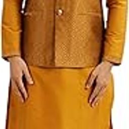 manyavar Men's Brocade Regal Embroidered Kurta Jacket Set (3pcs)-picture-1