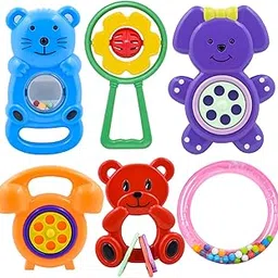 WISHKEY Plastic Colorful Non Toxic BPA Free Shake & Grab Rattles Toys for New Born Baby & Infants, Early Age Toys for Kids, Infant Toys, Newborn Baby Gift, Multicolor (Pack of 6)-image-18