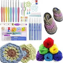Crochet Hook Set with Woolen Threads, Complete Knitting Kit for Beginners, Multicolor Needles, Stitch Markers, Measuring Tape, Storage Case, Crafting Tools, 400 Pieces image 1