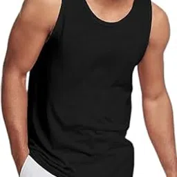 Cotton Blend Solid Plain Regular Fit Black Men's Vest Pack Of 1-image-13