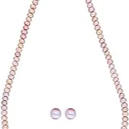 sri jagdamba pearls dealer Gold-Plated Pendant Set for Women (Pink) | With Certificate of Authenticity AAA Quality image 1