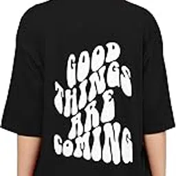 tqh Women Casual Printed Short Sleeve with Round Neck Cotton Blend Over Size Longline Drop Shoulder, Very Trendy Printed, Boho Style Black T-Shirt_PT_398-picture-11