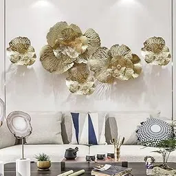 ZOVE Set of 5 Blossom Gold Flowers Elegant Design Metal Wall Art Hanging Decoration Perfect For Living Room/Hotel/Restaurant/Bedroom (Color: Golden) (Size: 65 X 28 Inch)-picture-40