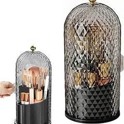 MAYCREATE® Makeup Brush Holder with Lid, 360 Rotating Clear Dustproof Skincare Cosmetic Tools Storage Organizer for Vanity Desktop Bathroom Countertop - Black-picture-30