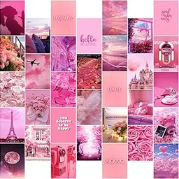 KARTMEN Pack of 32 Pink Wall Collage Kit Posters - 4 x 6 Inches Posters for Room Wall Decoration of Bedroom, Office, Living room, Dorm room - Glue Dots Included, Cardstock-image-32