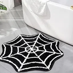 Spider Web Bath Mat, 27" Halloween Bath Mat Non-Slip Rugs Spiderweb Rug Machine Washable Goth Bath Mat Area Rugs Gothic Rug for Front Door, Bedroom, Living Home (Black)-image-27