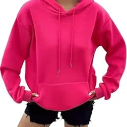 Women's Oversized Hooded Sweatshirt, Bright Pink, Pullover Style-picture-10