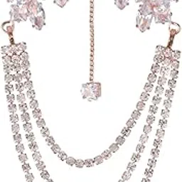Traditional Leaf Cluster Brooch with Hanging Simulated Stone and Triple Chain for Men’s Suits and Sherwanis-image-75