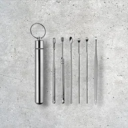 Ear Wax Cleaner (6 Pc) Resuable Ear Wax Cleaner Reusable Removal Kit Steel Ear Cleansing Tool Set Spiral Ear Curette Tool With Cleaning Brush For Kids Man Woman (Steel) (Multicolor)-image-0