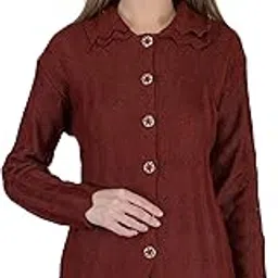 lady willington Women Woolen Double Collar Daffodil Fabric Cardigan Winter Wear Pure Wool Cardigan for Women Free Size Long Cotty Warm Cardigans with Side Pockets-picture-21