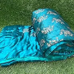 Jaipuri Silk Razai Double Bed Traditional Animals Gold Printed Hand Stitched Lightweight Pure Cotton Ac Quilt Rajai/Blanket/Comforter - RAMA Green - (85X100)-image-19