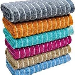 STAMIO Cotton 400 GSM Hand Towel Set of 6, 14 X 21 Inch for Men, Women, Home Use, Gym, Wash Basin | Soft, Absorbent, Quick Dry, Small Size Towels, Travel Friendly | Jumping Stripe, Multicolor-picture-16