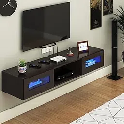 Anikaa Orilo Wall Mount Modern Floating TV Unit for Living Room with 3 Storage Cabinet & Blue LED Light | Ideal for UP to 55 Inch TV (Wenge Finish - DIY Installation)-picture-21