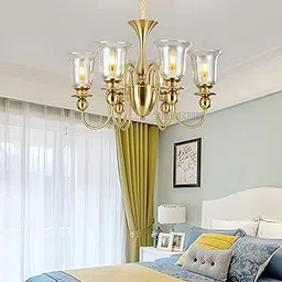 Italian Chandelier Light, 6 Light Champagne Glass, Brass Finish for Dining Hall, Drawing Room, Lobby, Hall, Cafe, Hotel with 6 Filament Bulbs, Gold-image-54