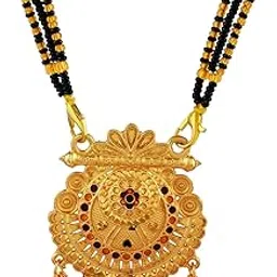 Ornate Gold-Plated Round Mangalsutra with Danglers & Black Beaded Chain-image-22