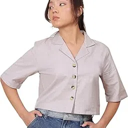 young now Women Boxy Fit Casual Crop Shirt-picture-11