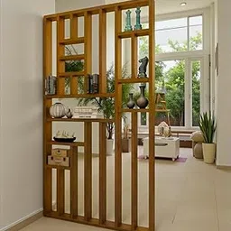 Urbane Crafts Solid Mango Wood Room Divider with Shelves & Geometric Design | Multi-Purpose Wooden Display Rack for Living Room, Bedroom & Office | Partition Stand for Home Décor – Natural Finish-picture-11
