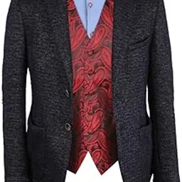 epoint EGE1B07C-M Red Black Paisley Microfiber Vest and Pre-tied Bow Tie Excellent For Bridegrooms-picture-48