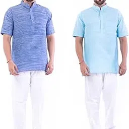 Men's Cotton Half Sleeve Kurta | Round Collar Short Kurta | Traditional Ethnic Wear Kurta for Men's Combo Pack of 2-image-14