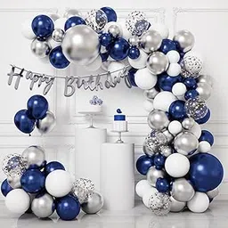 Party Propz Birthday Decoration Kit for Boys - Pack of 57 Blue and Silver Balloons | Happy Birthday Decorations for Husband-image-11