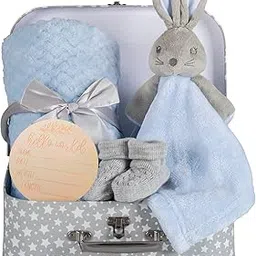 Hoolaroo New Baby Hampers Gift Set New Baby Giftd Boy Unique Suitcase Memory Box Cute Soft Newborn Baby Gifts Boy Milestone Blue Bunny Comforter Blanket-image-19