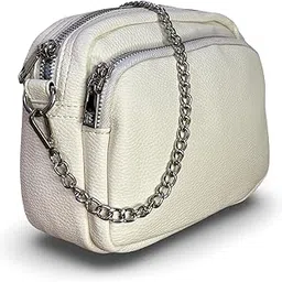 glossy Crossbody Bag For Women and Girls | 3 Zip Compartments | PU Material with Silver Chain Strap | Travel office casual use | Gift-picture-18