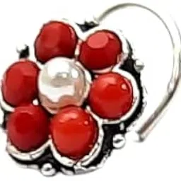 yash jewels emporium Beautiful Classic Flower Designs Silver Oxidized Finishing Without Piercing Nose Pins for Women & Girls-picture-14