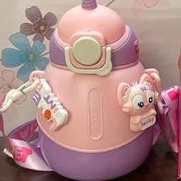 AMUSH Stainless Steel Water Bottle Cute Rabbit Design 550ml | 100% BPA Free & Leak-Proof Flip-Lock Sipper | Easy-Carry Strap | Ideal for School Bottle | Travel | Return Gift | Pink-image-33