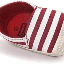 SNAPPSY Unisex Baby Crib Shoes Stripe Soft Sole Comfort Prewalker Shoes L Red-picture-46