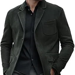 Noble Weave Modern Fit Genuine Suede Mens Leather Blazer | Men's Leather Blazers, Olive Green Leathers Blazer, Suede Blazers, Regular Fit, Three Pockets-image-29