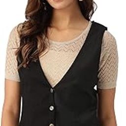 cottinfab Women Black Solid Lightweight Waistcoat-picture-8