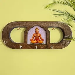 Wooden Ethnic Key Holder for Wall | Devotional Key Hanger for Home | Traditional Indian Design | Handcrafted Wall Mounted Key Stand | Key Holder for Pooja Room & Entryway (Hanuman Ji)-image-27