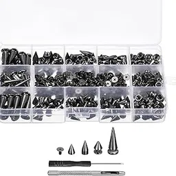 uxcell 180 Sets Cone Spikes Studs, 4 Sizes Studs and Spike Leather Rivets Kit with Install Tools for Leather Craft Clothing Shoes Belts Bags, Black-picture-24