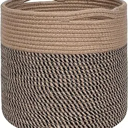 SLEEPY Design 11 x 11 Inches Cotton Rope Basket for Flower Pot and Indoor Floor Planters, Decorative Round Woven Plant Pot Basket, Planter Covers, Small Dog Toy Storage Baskets (Black Jute)-picture-49
