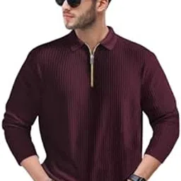 temuk Men’s Full Sleeve Cotton Blend T-Shirt | Stylish Zipper Collar Office & Casual Wear T-Shirt-picture-29
