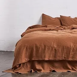 The Tangerine Store 3-Piece Pure Linen Duvet Cover Set (88x90 in) - Rust Queen Duvet Cover Set with Standard Shams - Pre-Washed, Handmade - Chic Home Decor image 1