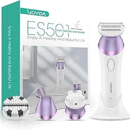 VOYOR Lady Shavers for Women Bikini Trimmer 4 in 1 Cordless Electric Razor Rechargeable Wet & Dry Lady Shaver with 2 Speeds for Full Body, Pubic Hair Trimmer,Cleansing,Massage ES501 (Purple)-picture-17