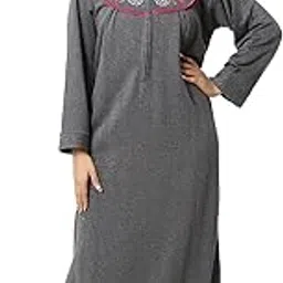 Women's Woollen Winter Thermal Warm Fabric | Full Sleeves | Night Wear | Maxi for Women | Size-L, Round Shaped Neck (Article-THM-004) Grey with Pocket-picture-28