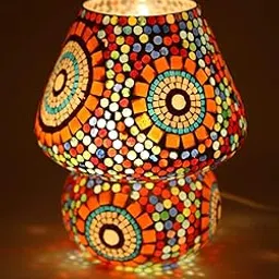 Mahganya Mosaic Style Dome Shaped Glass Table Lamp Multicolour for Living Room,Bed Room,Desk, Pack of 1 (Table lamp10)-picture-19