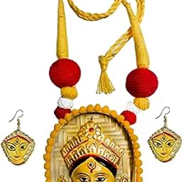 SharanyaD BeautifulTerracotta Handmade Jewellery Set with necklace and earring, Women's Contemporary Terracotta Necklace - Durga-picture-57