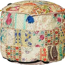 Handmade Patchwork Pouf Cover 18 Inch Round Cotton Footstool Ottoman Pouffes Cover Cover Kids Room Chair Stool Decor Pouff Cover-image-83