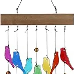 Handwork Crystal Glass & Driftwood Chime, Sandblasted Glass and Wood Handcrafted Wind Chime, Birds Wind Chime for Home, Yard, Patio, Garden Decoration, Gift for Mom, Gifts for Bird Lovers-image-31