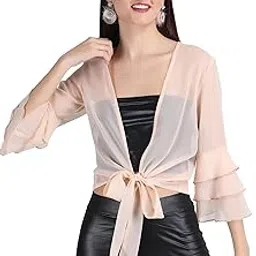 aol Women Front tie-up Lightweight Waist Length Georgette Shrug/Jacket with Layered Sleeves-picture-55