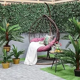 Single Seater Swing Chair with Stand & Cushion Outdoor Indoor Balcony Garden Patio,Powder Coated Frame,UV Protected Wicker,Cushion (Swing-Purple/Cushion-Brown)-picture-11