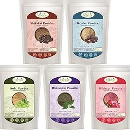 Biotic Natural Amla Reetha Shikakai Bhringraj and Hibiscus Powder - 1KG (200g each)-image-43