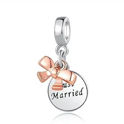 nartgo Just Married Bowknot Kissing Couple Charm Compatible with Pandora Charms Bracelets, Metal, No Gemstone-picture-38