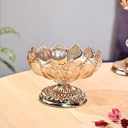 MARKET 99 Decorative Glass Bowl – Golden Lotus Design with Glossy Finish | Premium Centerpiece Bowl for Dining Table, Living Room, Festive Decor & Gifting | Elegant 1N Serveware-picture-28