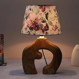 tu casa Natures Beauty Mangowood Table Lamp for Home Decoration, Bedroom, Living Room, Lounge, Office, Festival Gifting, Study Table (Cobra Saffron Print with Satin Shade) H - 16" / No Blub-image-8