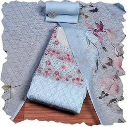 Women Blue Cotton Blend Hand Embroidered Unstitched Suit Set_FREE SIZE-image-17