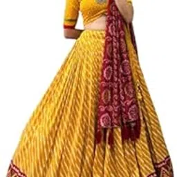 krishuethnics Rajasthani Tussar Silk Lehenga Choli with Laheriya and Bandhani Print & Foil Work-picture-25